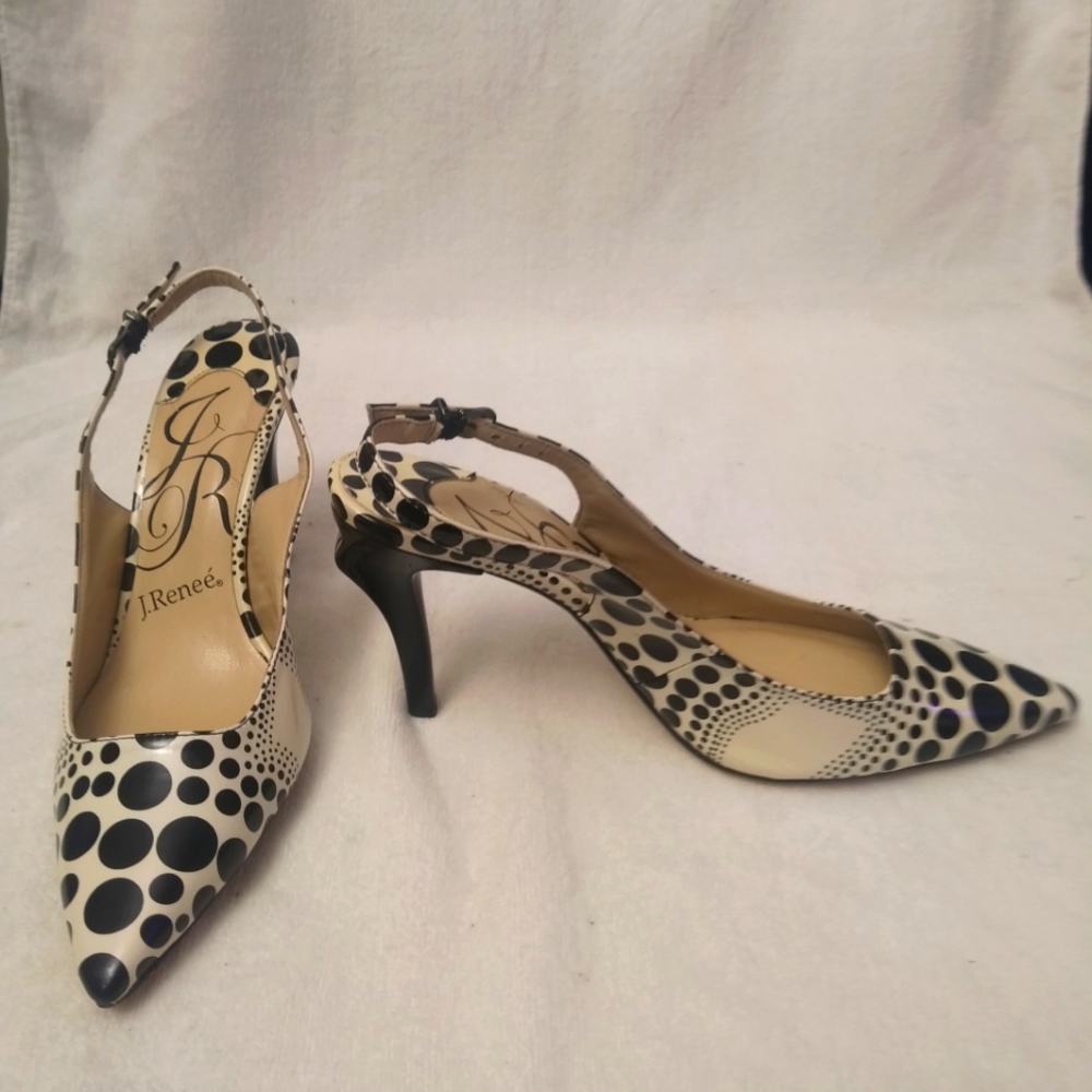 J. Reneé Size 7.5 black polkadot with cream color back ground